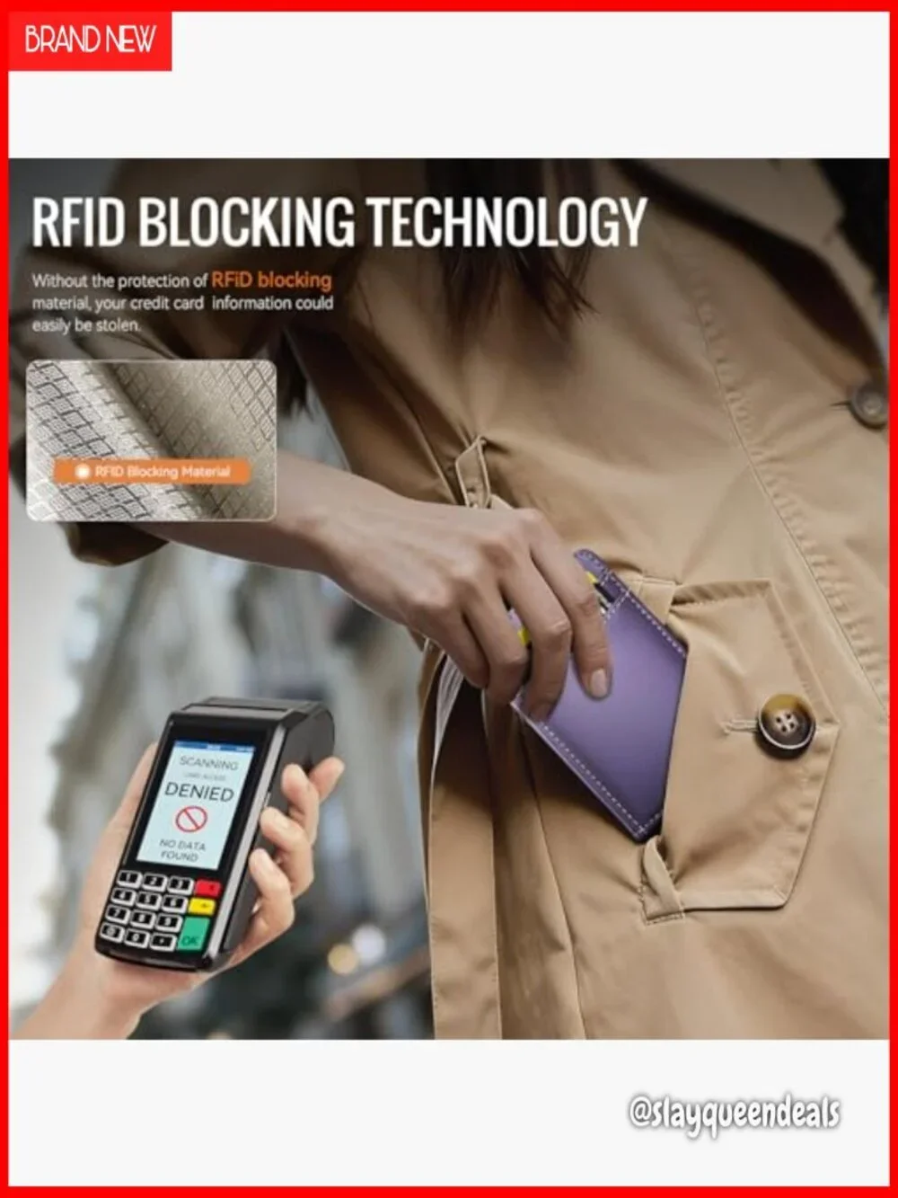 Slim RFID Blocking Wallet 8 Card Slots Bifold Front Pocket PU Leather